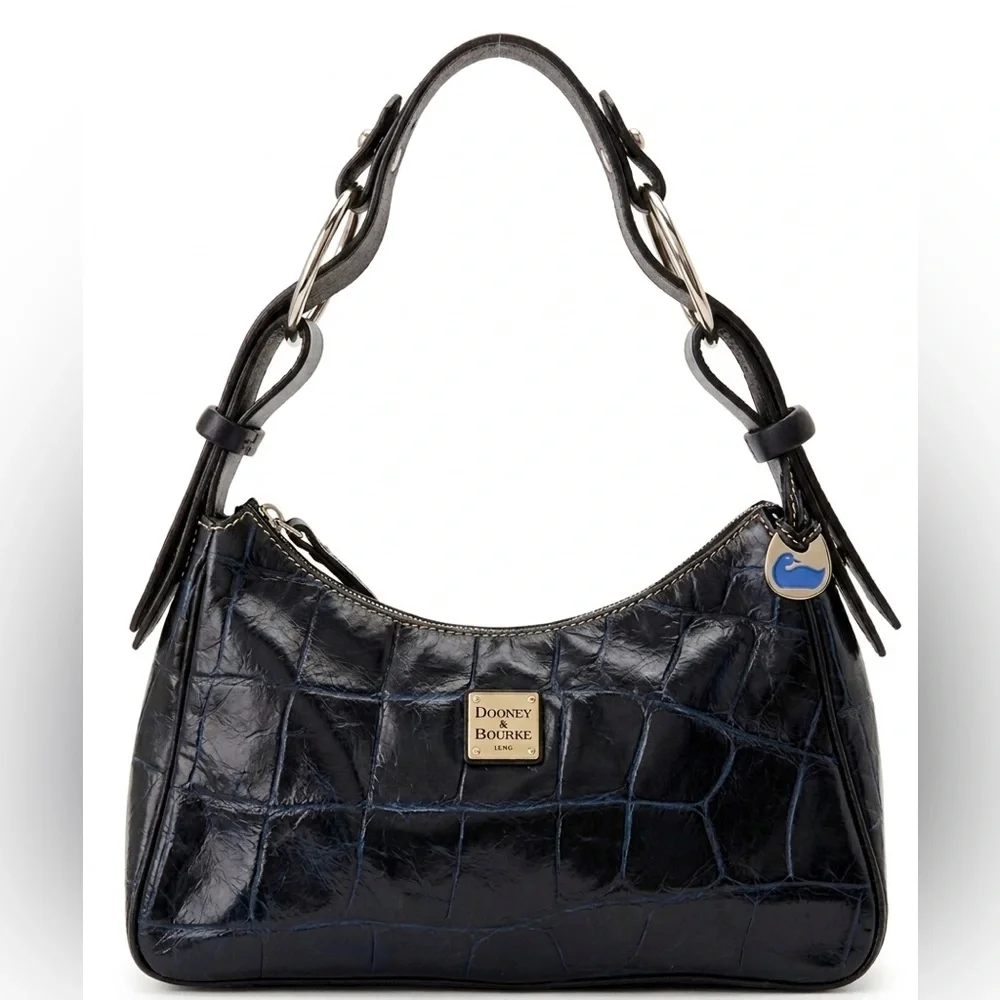 Dooney & Bourke Y2K Harrison Hobo Black with Blue Overlay Crocodile Leather